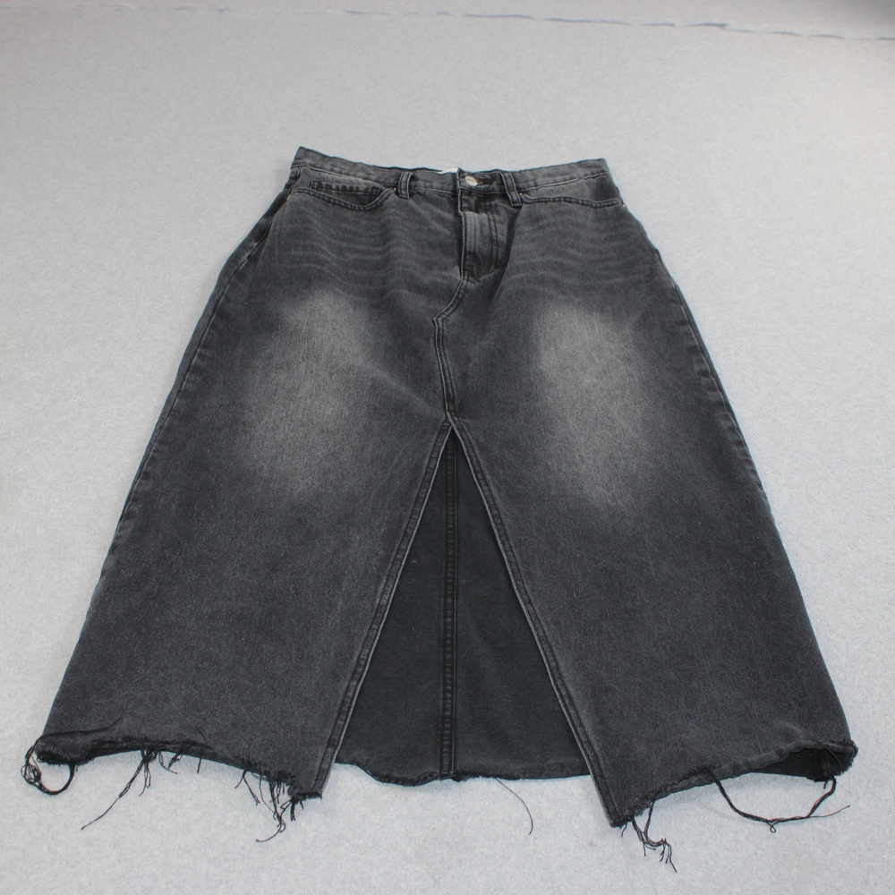 Driftwood Denim Skirt Women Large Black Midi A-Line Slit Raw Hem Western Boho